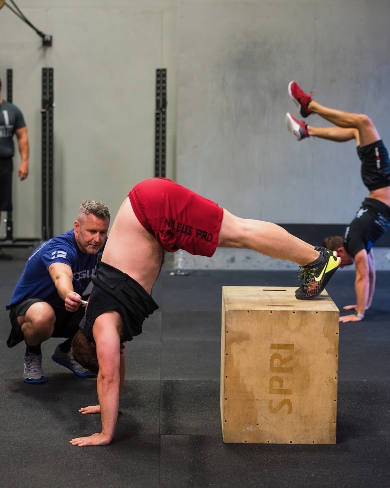 Handstand Push Up or HS Walk Practice & 5 RFT Double Unders, Push Press and Toestobars