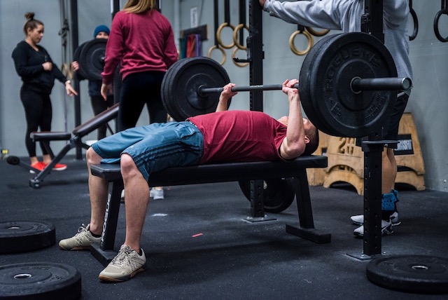 Bench Press 4 4 4 4 4 Alt EMOM 18 mins Rows Ring Dips and Wall Balls SNORIDGE CROSSFIT