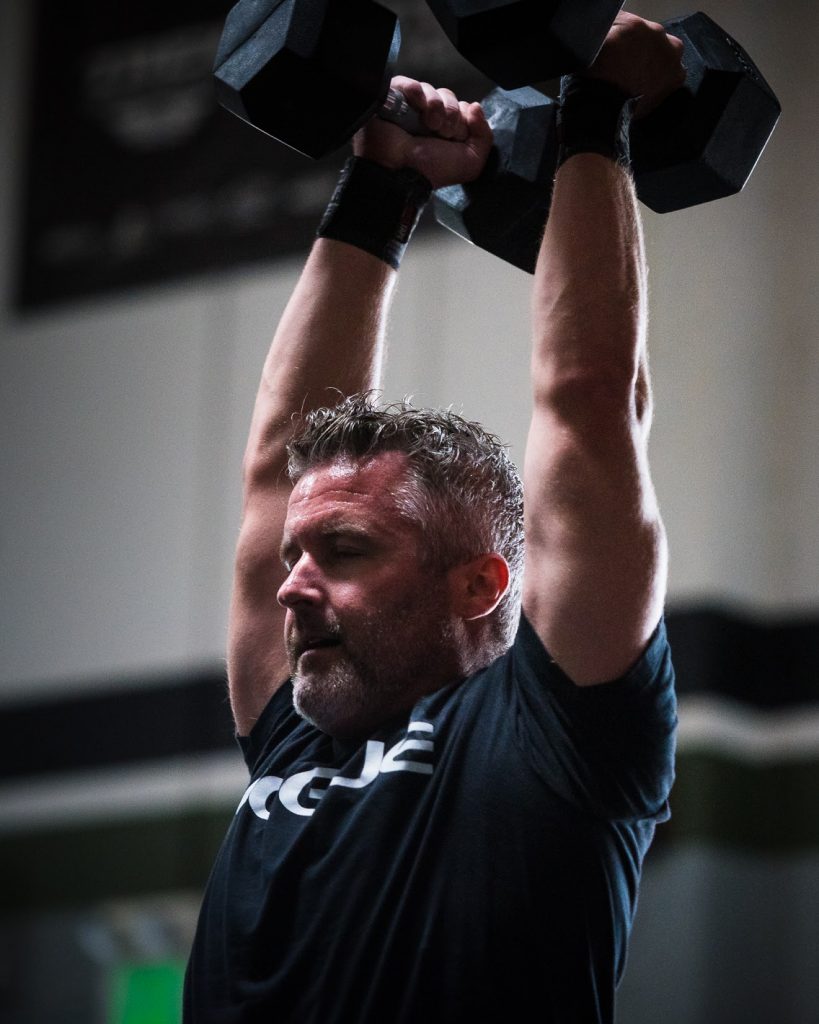 Push Jerk 2222 & 7 RFT Dumbbell Push Jerks, Dumbbell Renegade Rows