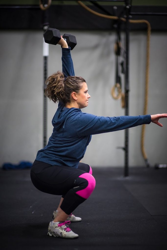 Single Arm Dumbbell Overhead Squat 5555 & 4 RFT Rows, Overhead